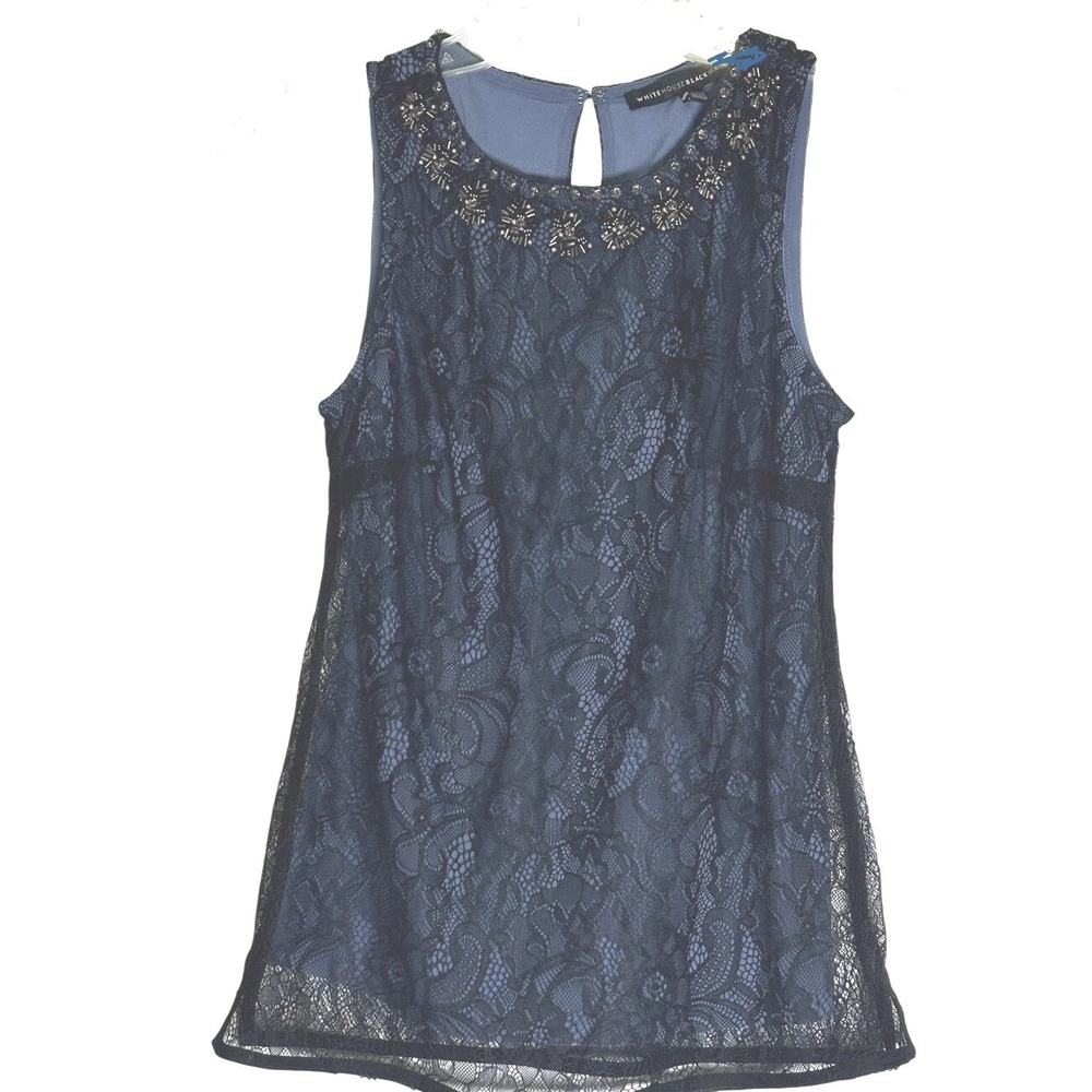 White House Black Market Tank Top Womens XXS Lace Beaded Overlay Sleeveless Goth